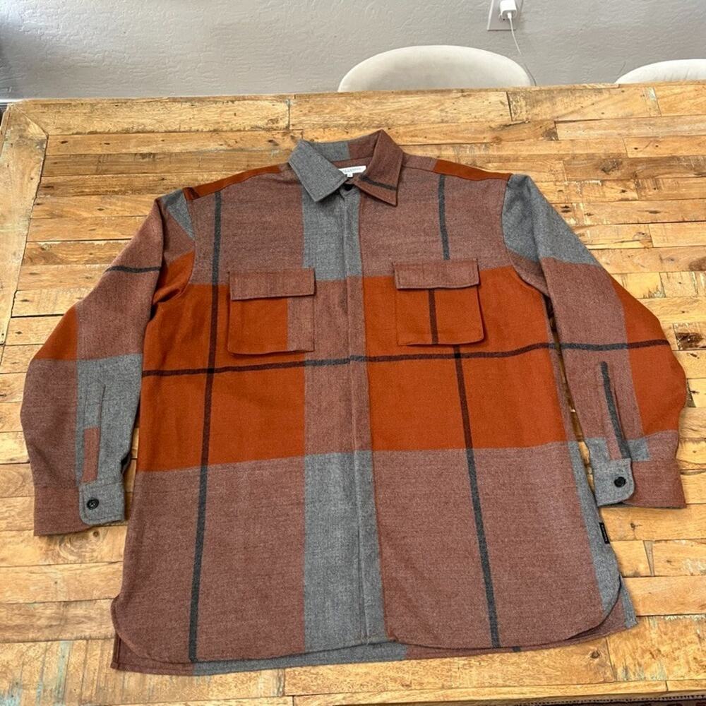 Alex Cannon Wool Flannel Shirt Orange Plaid Hidden Buttons Mens Size XL